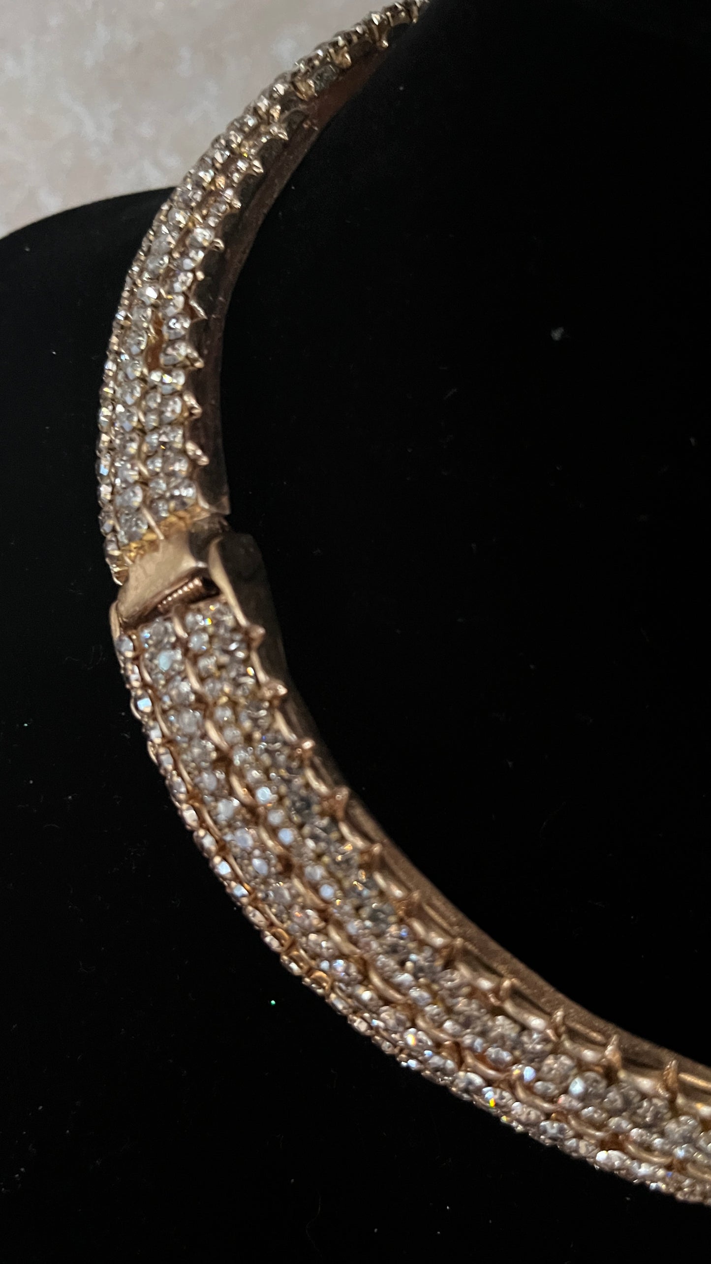 Vintage Rhinestone Alligator Crocodile Choker Gold Estate Necklace