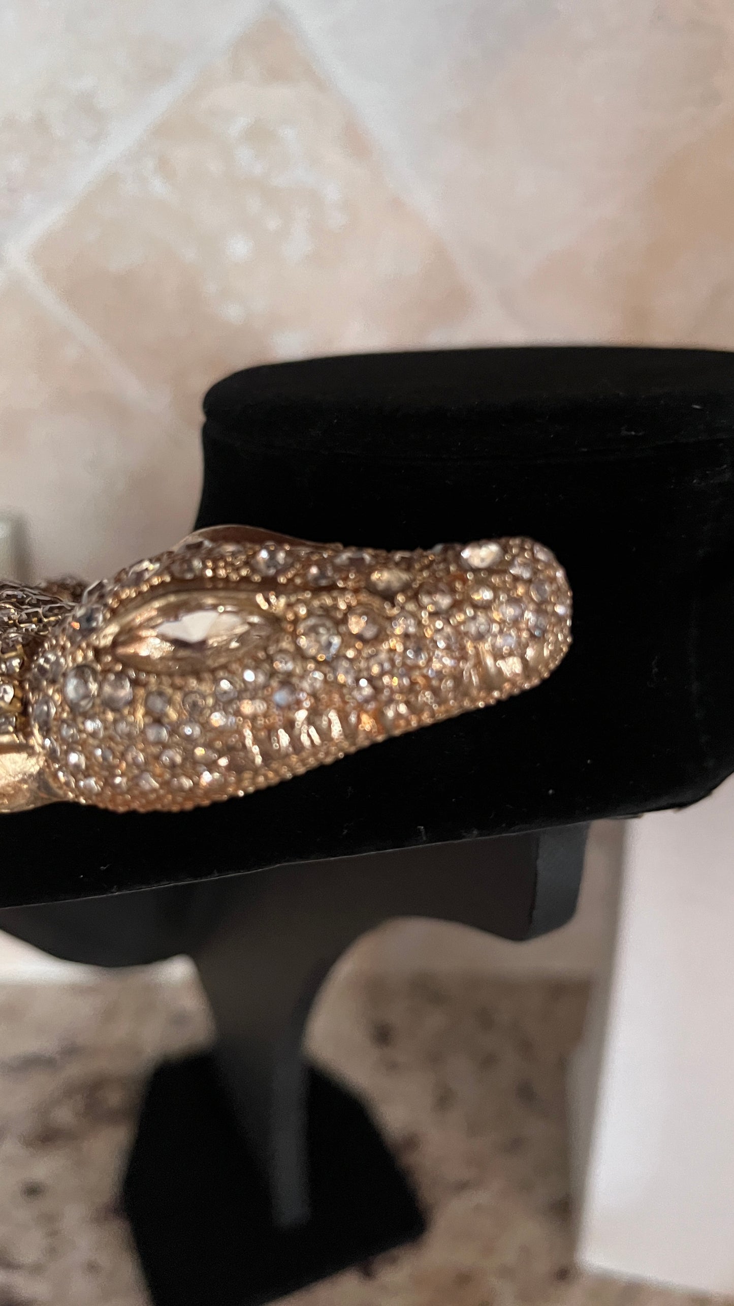 Vintage Rhinestone Alligator Crocodile Choker Gold Estate Necklace
