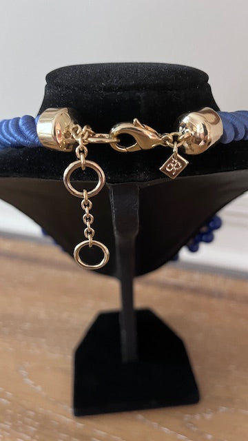 Vintage Banana Republic Blue Gold Turquoise Dangle Crystal Braided Rope Necklace