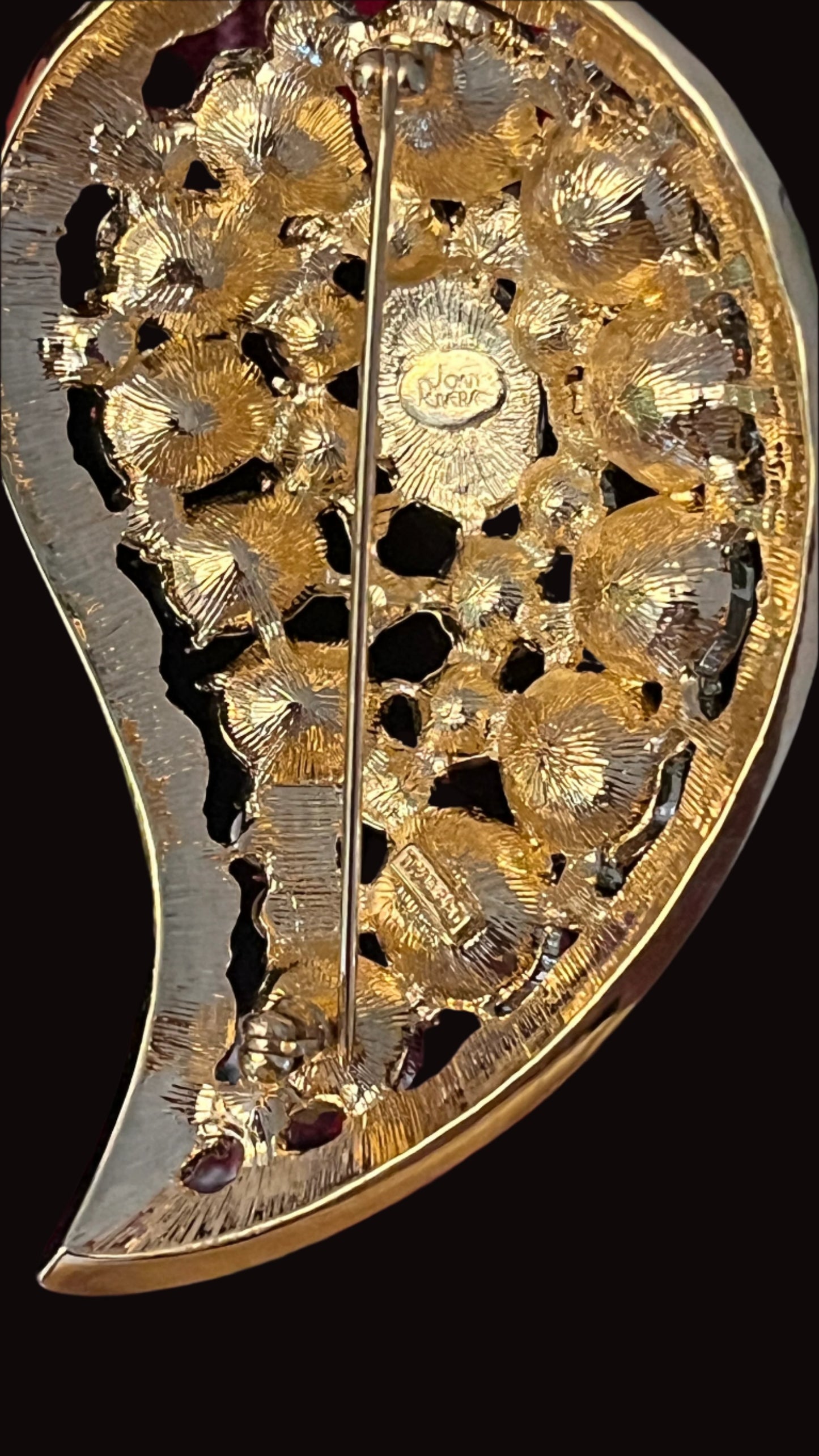 Joan Rivers Blue Turquoise Crystal Gold Tone Statement Brooch