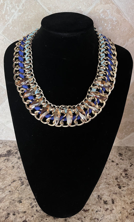 Vintage MACY's Miriam Haskell Gold Braided Taupe Crystal Choker Necklace