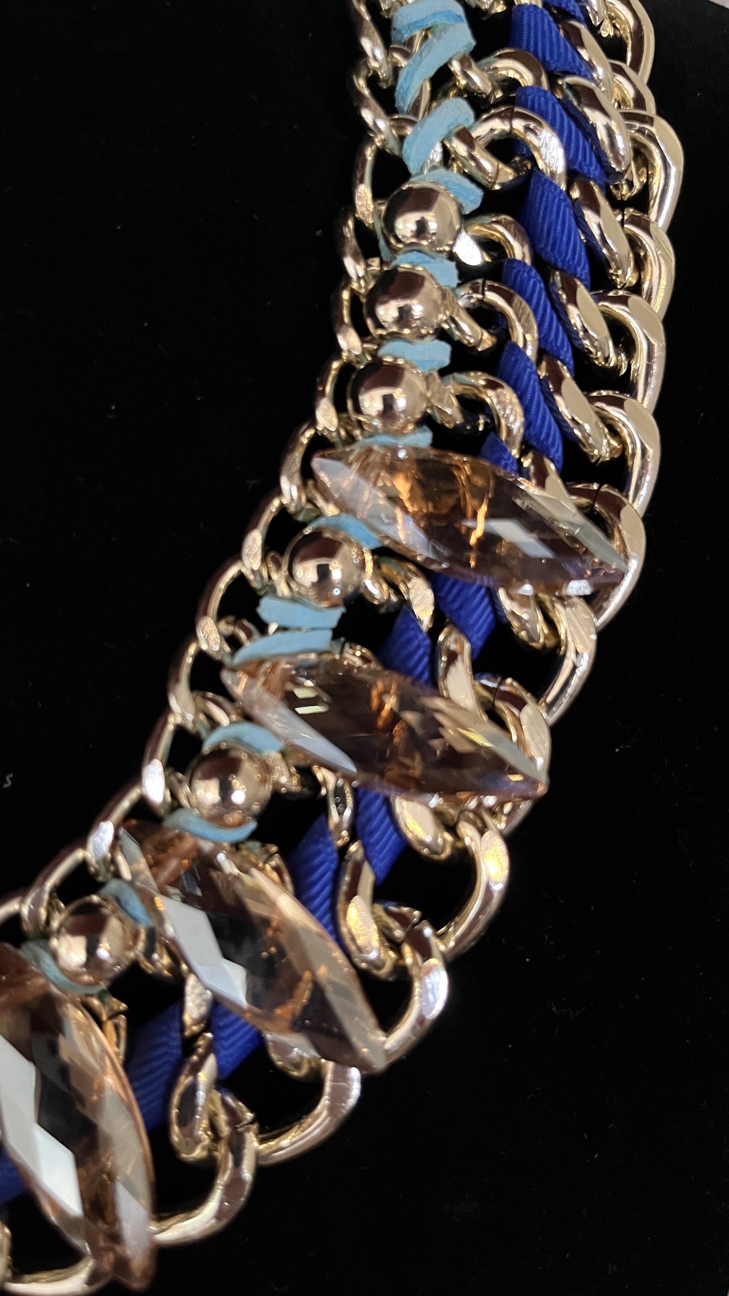 Vintage MACY's Miriam Haskell Gold Braided Taupe Crystal Choker Necklace