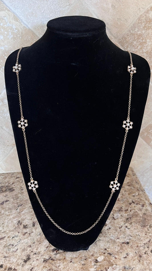 Vintage Monet 36" Gold Snowflake Crystal Necklace