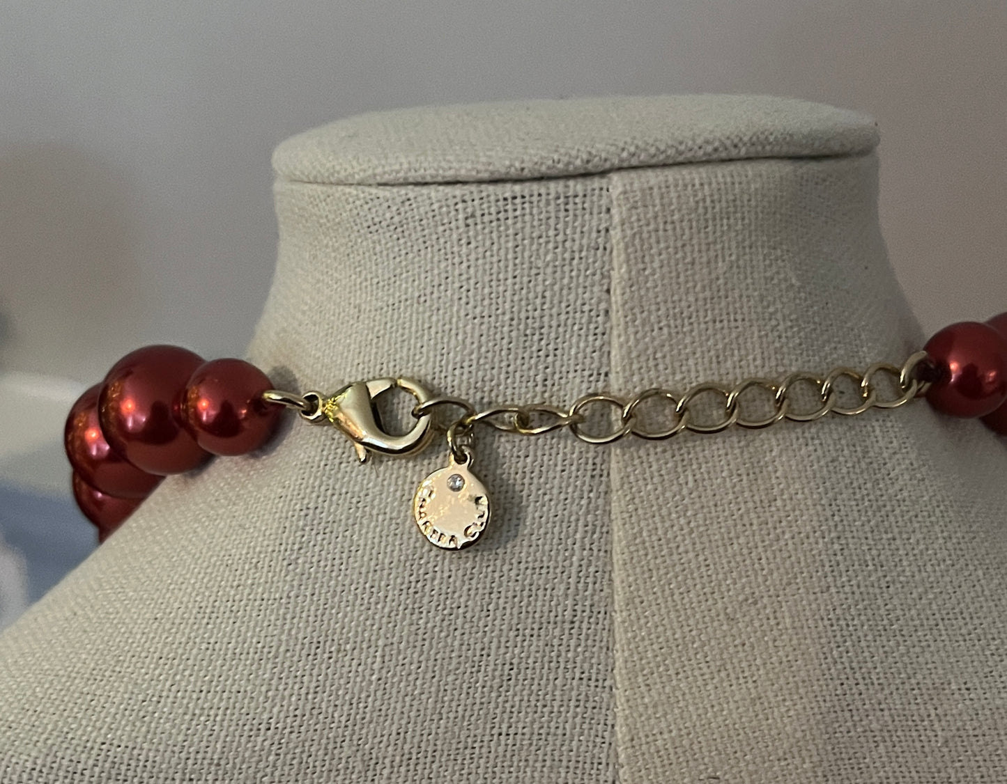 Charter Club Deep Red Faux Pearl Collar Necklace