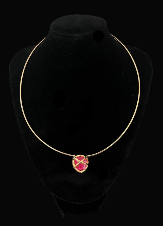 Vintage Joan Rivers Pink Gem Choker Gold Tone Wire Necklace