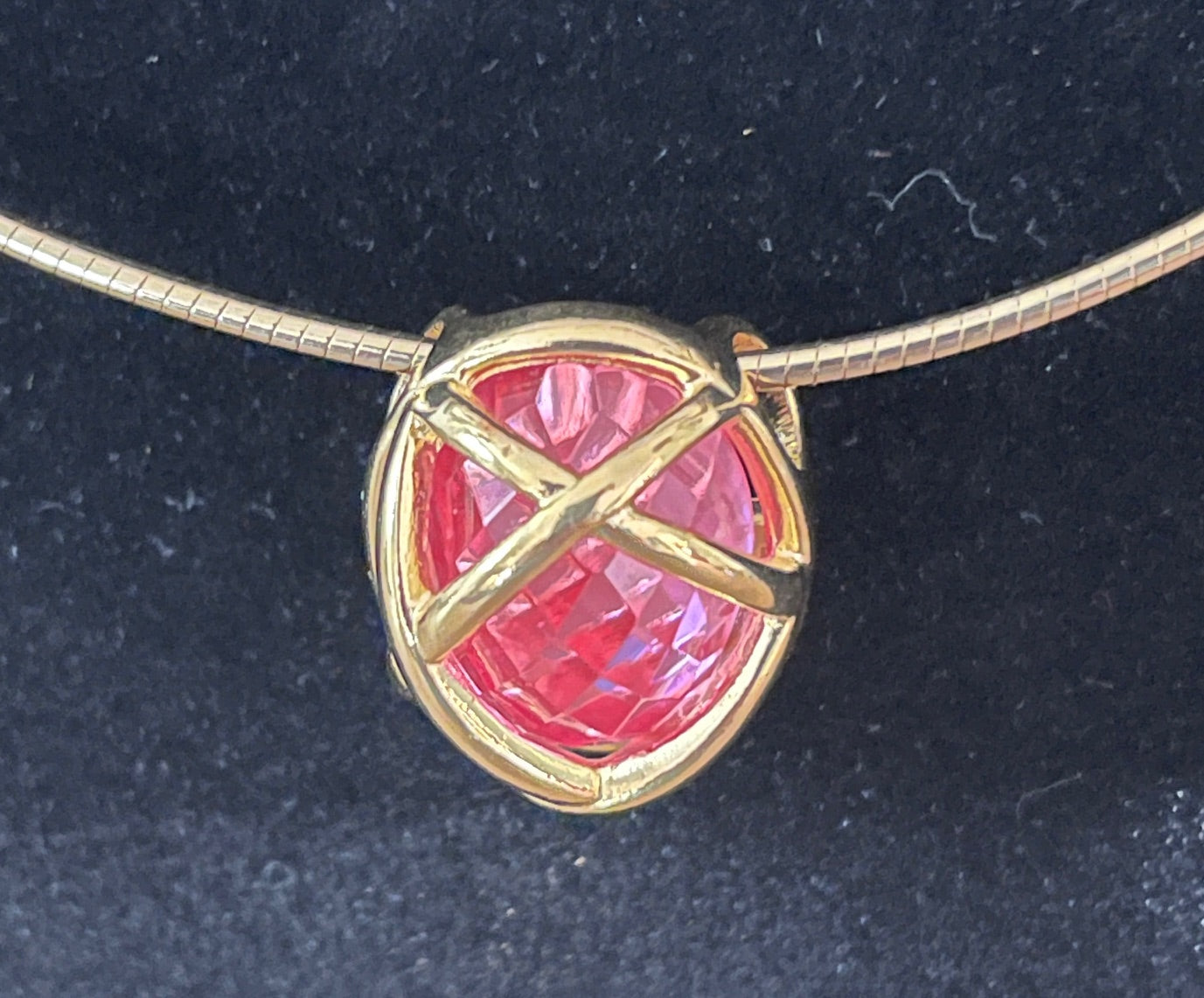 Vintage Joan Rivers Pink Gem Choker Gold Tone Wire Necklace