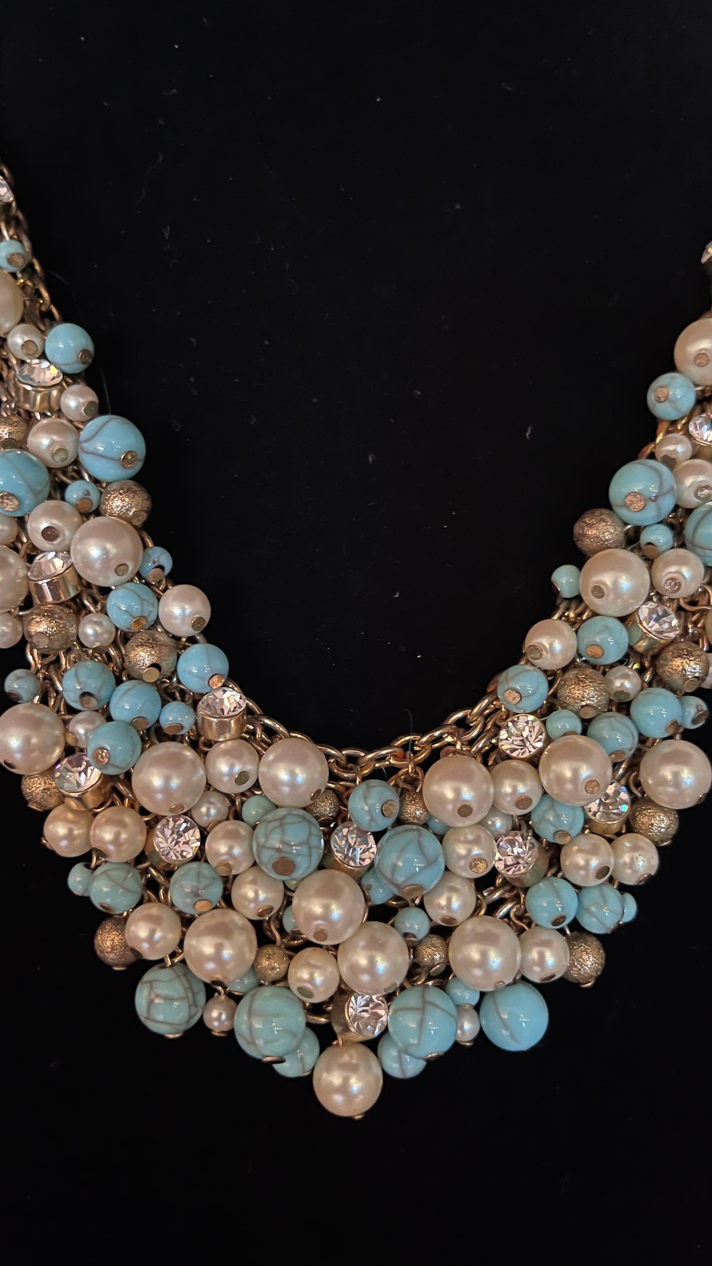 Charter Club Vintage Bib Strand Blue Pearl Rhinestones Necklace