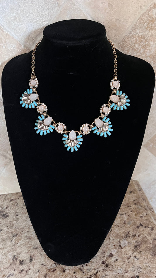 Vintage Turquoise Crystal Dangle Statement Necklace