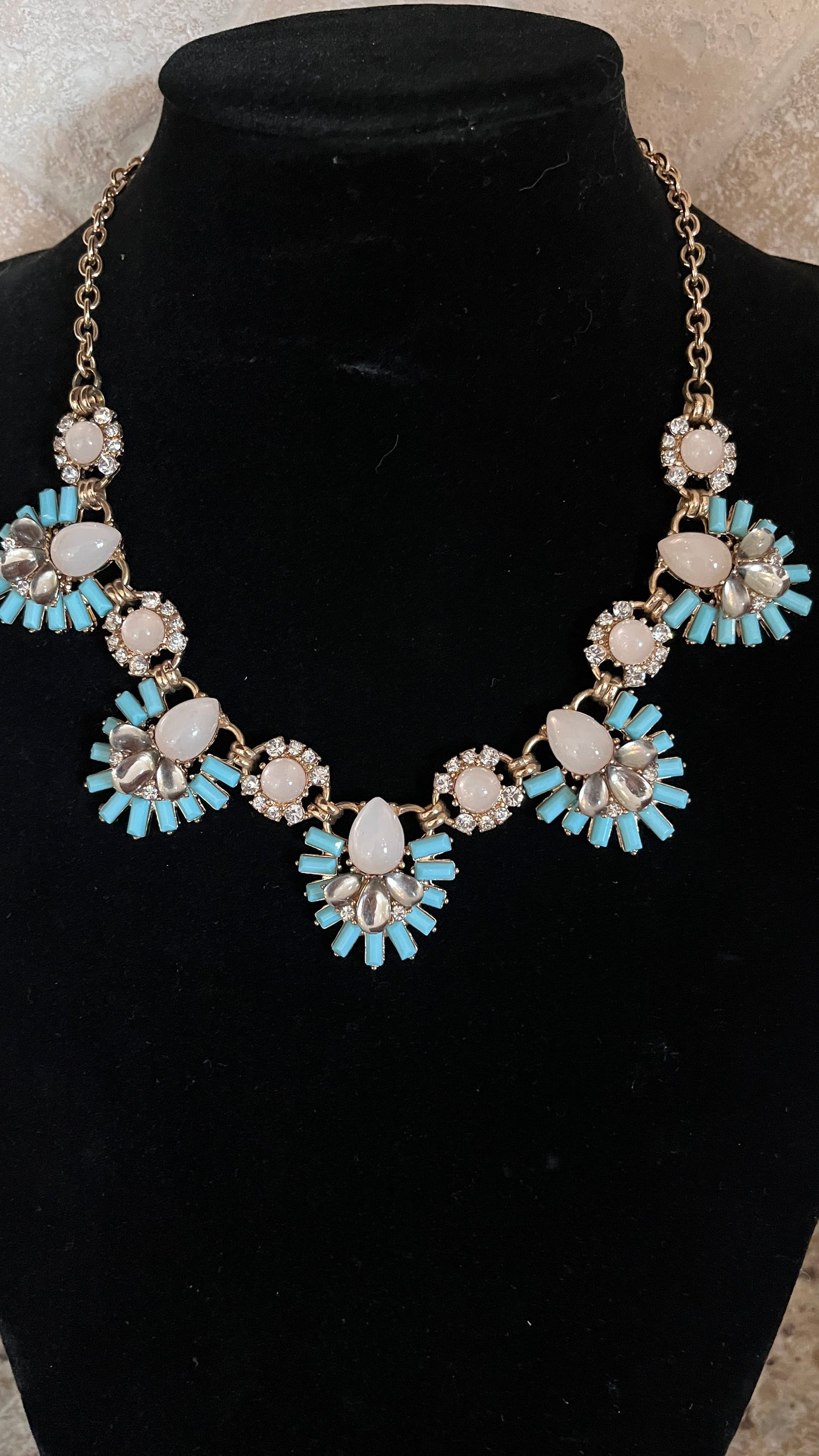 Vintage Turquoise Crystal Dangle Statement Necklace